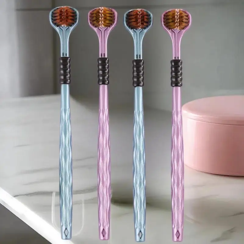 2pcs 3D Stereo Three-Sided Toothbrush Ultra Fine Soft Hair Adult Toothbrushes Tongue Scraper Oral Care 360° Cleaning Teeth Brush