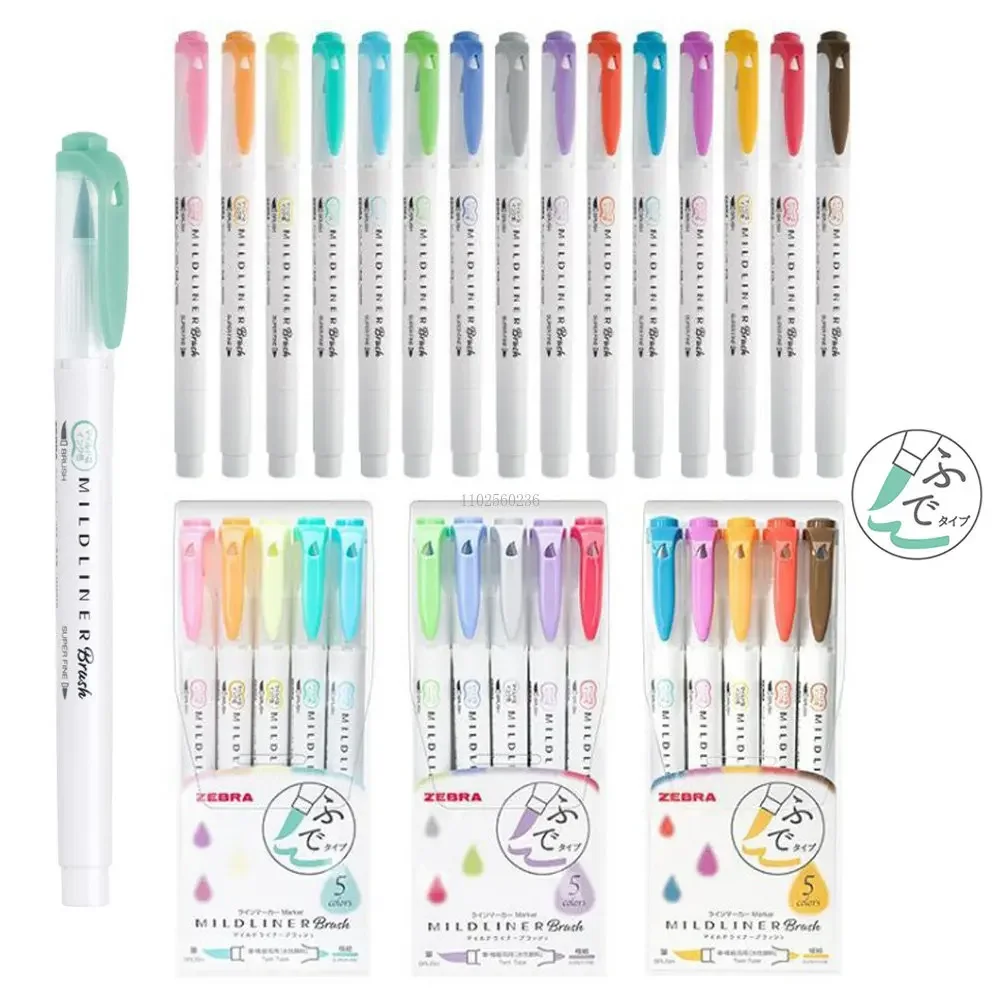 25 Colors Zebra Mildliner Soft Brush Pen Double Tip Highlighter Marker Painting Marking Pens Japanese School Art Stationery WFT8