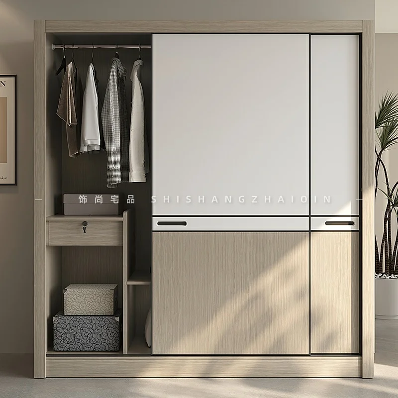Sliding door wardrobe modern simple small apartment household bedroom finished sliding door cabinet Nordic storage wardrobe