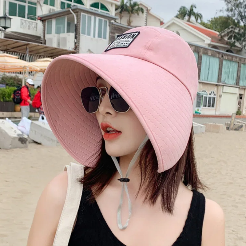 Women Hat Summer UV Protection Fashionable Large Brim Sun Protectioncap Beach Hats Ponytail Travel Visor Panama