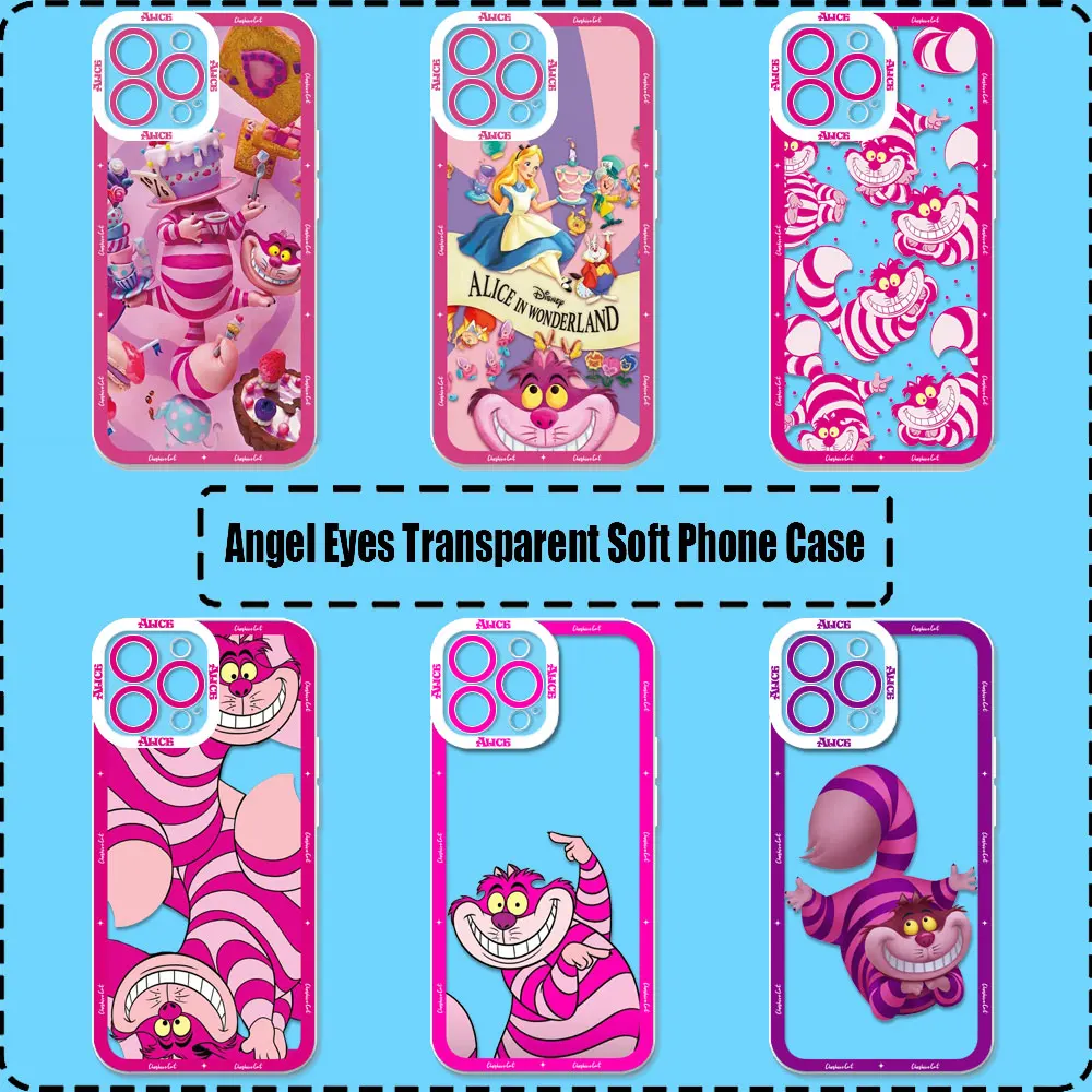 Disney Cheshire Cat Alice in Wonderland Case For iPhone 16 15 ProMax 14 Plus 12 13 Mini 11 15 16 Pro Max Cases Transparent Cover