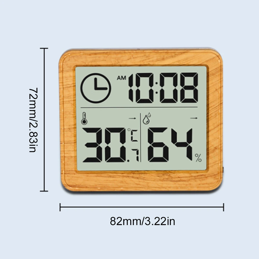 LCD Digital Temperature and Humidity Meters Woodgrain Electronic Clock Thermo-hygrometer Weather Station for Desktop Decorations