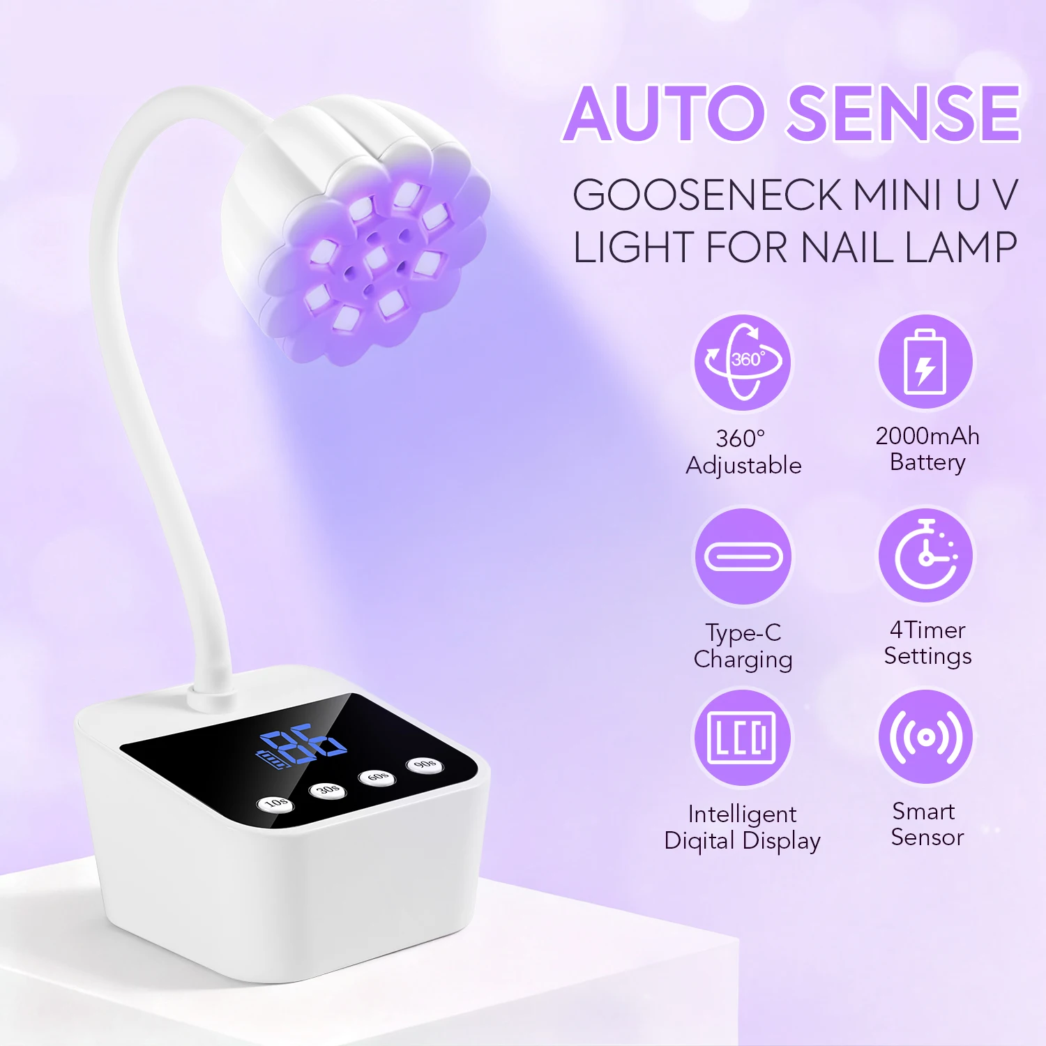 Mini UV LED recarregável secador de unhas com detecção automática de controle de toque luz de unhas de secagem rápida 360 °   Lâmpada de unhas de mesa dobrável para salão de beleza