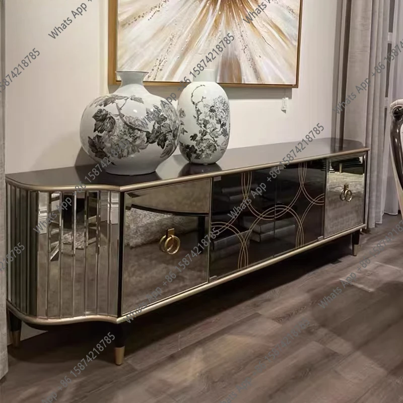 Neoclassical TV cabinet Luxury living room decorative floor cabinet Modern audio-visual cabinet Customizable solid wood