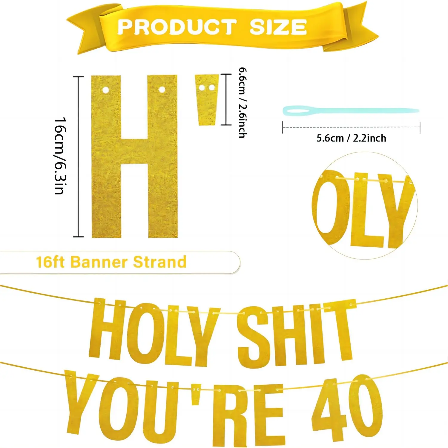 Gold Glitter Holy Shit You're 40 Birthday Banner Party Decor,Funny 40th Birthday Party Decorations Supplies,40th Photo Props