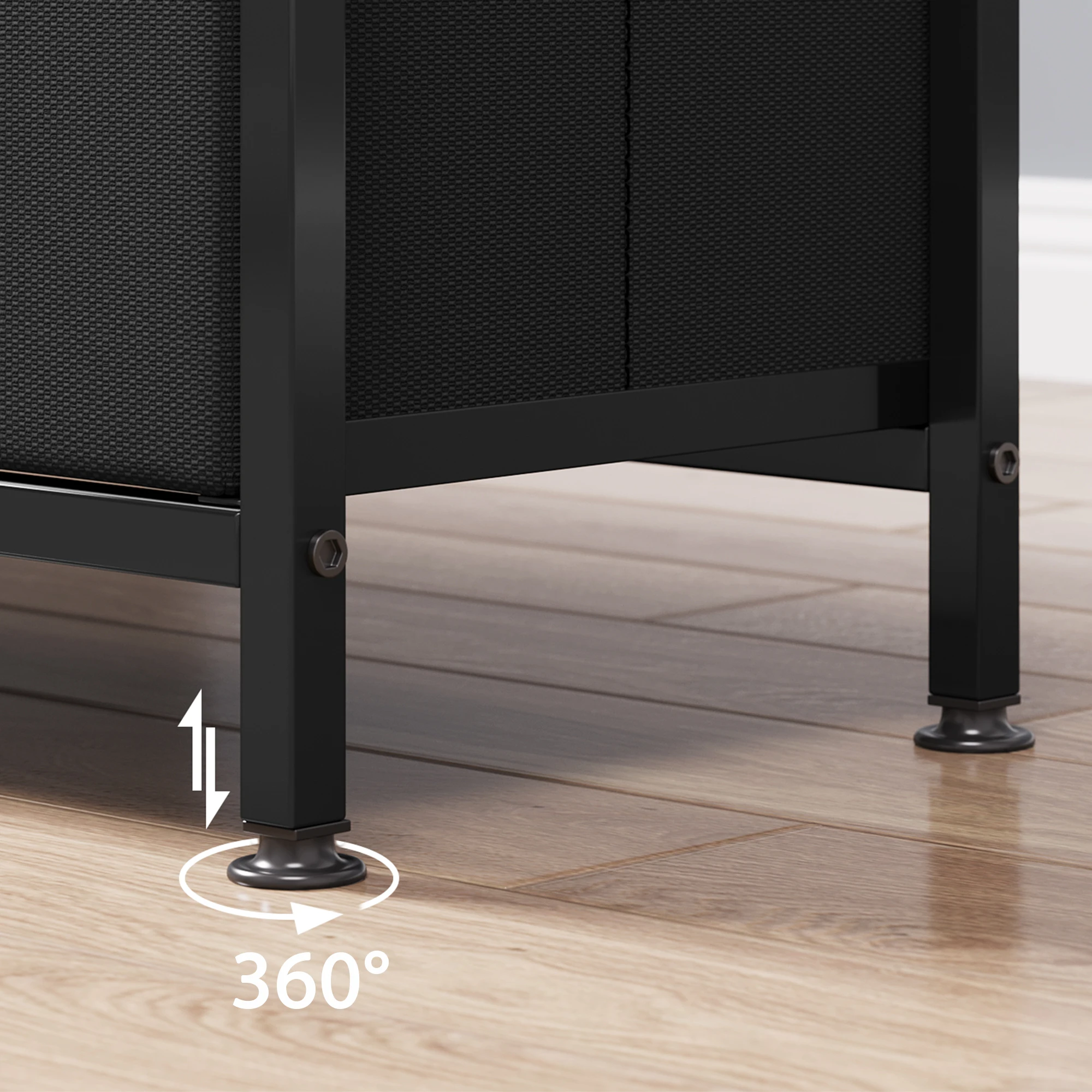 خزانة حامل وحدة التحكم بالتلفزيون مع مساحة تخزين لغرفة المعيشة ودرجين للترفيه مع رف مفتوح ودرج من القماش وخزانة تلفزيون