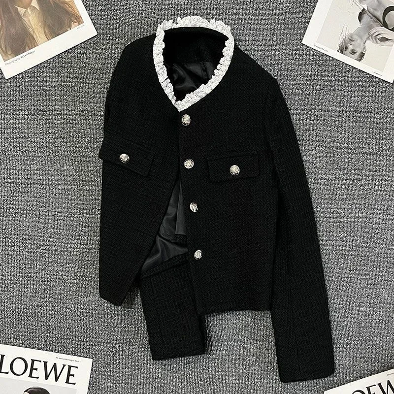 

Bla Lace Collar Sle Women's Jaet 2026 Spring New Wealthy Miss Trendy Top Polyester Fiber Ladies Faion