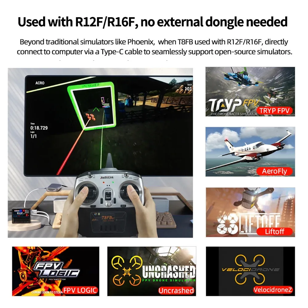 Radiolink T8FB 2.4ghz 8 Canali Trasmettitore Radio RC per Aereo Barca Auto con Ricevitore R8EF/R8FM Telecomando Dual Stick