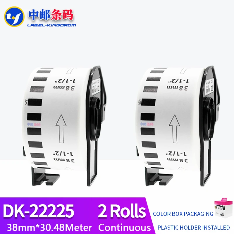 2 Rolls Compatible DK-22225 Label 38mm*30.48M Continuous For Brother Thermal Printer QL-700/800 All Come With Plastic Holder