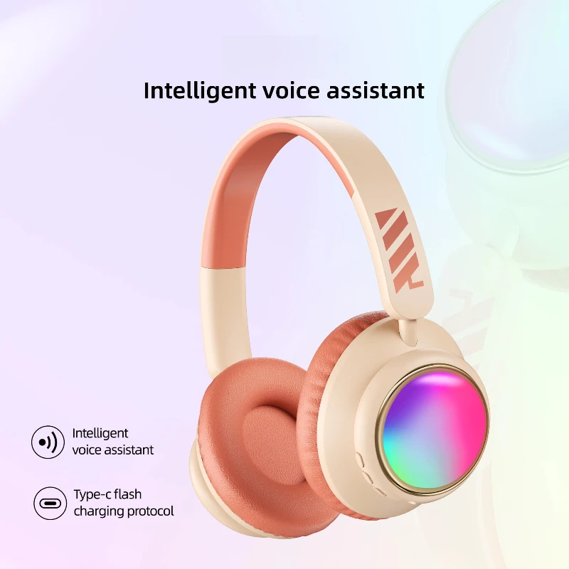 Som surround de alta fidelidade sem fio bluetooth ultra longa vida útil da bateria cabeça montada com cancelamento de ruído fones de ouvido luz colorida rgb