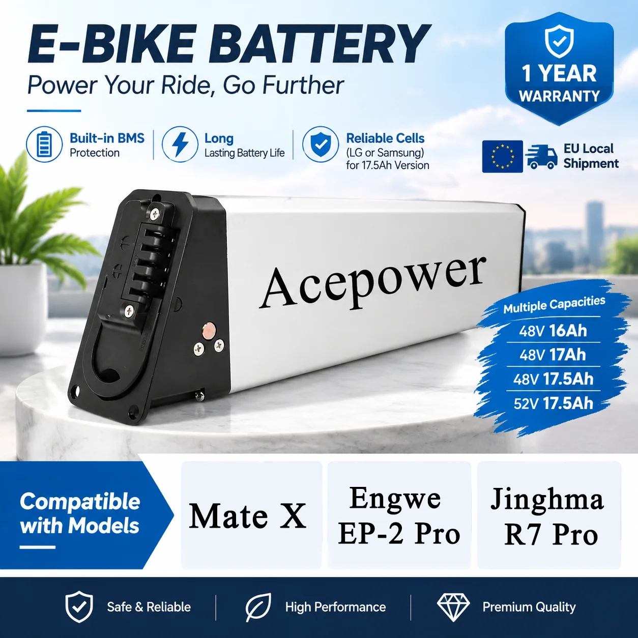 Image of Mate X Engwe EP-2 Pro Jinghma R7 Pro E-Bike-Akku 48V 16Ah 17Ah 17,5Ah 52V 17,5Ah Lithium-Ersatzakku für Elektrofahrräder mit Ladegerät EU-Lager