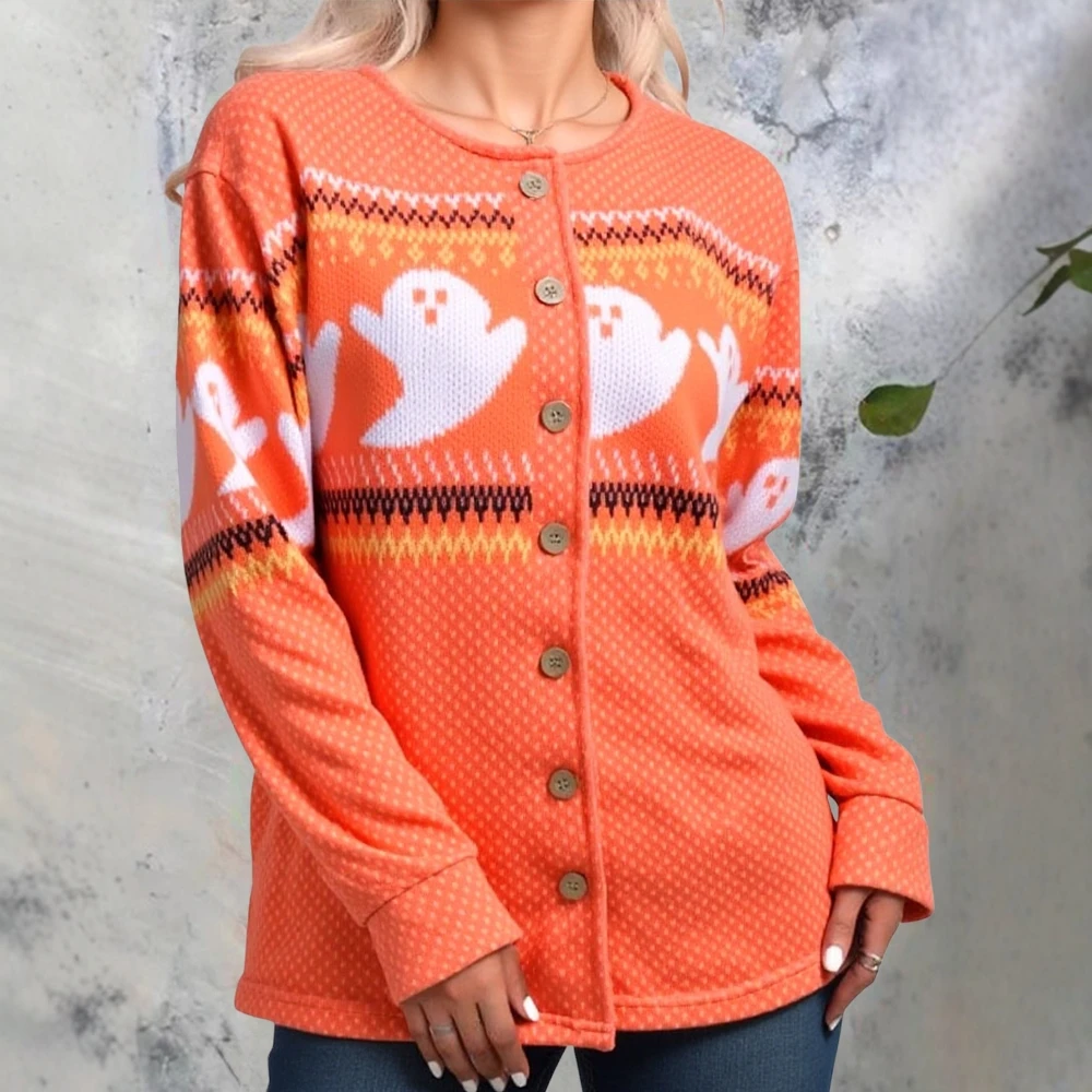 

UNIKTEE женский зимний кардиган с длинным рукавом и круглым вырезом, элегантный графический принт на пуговицах в базовом стиле