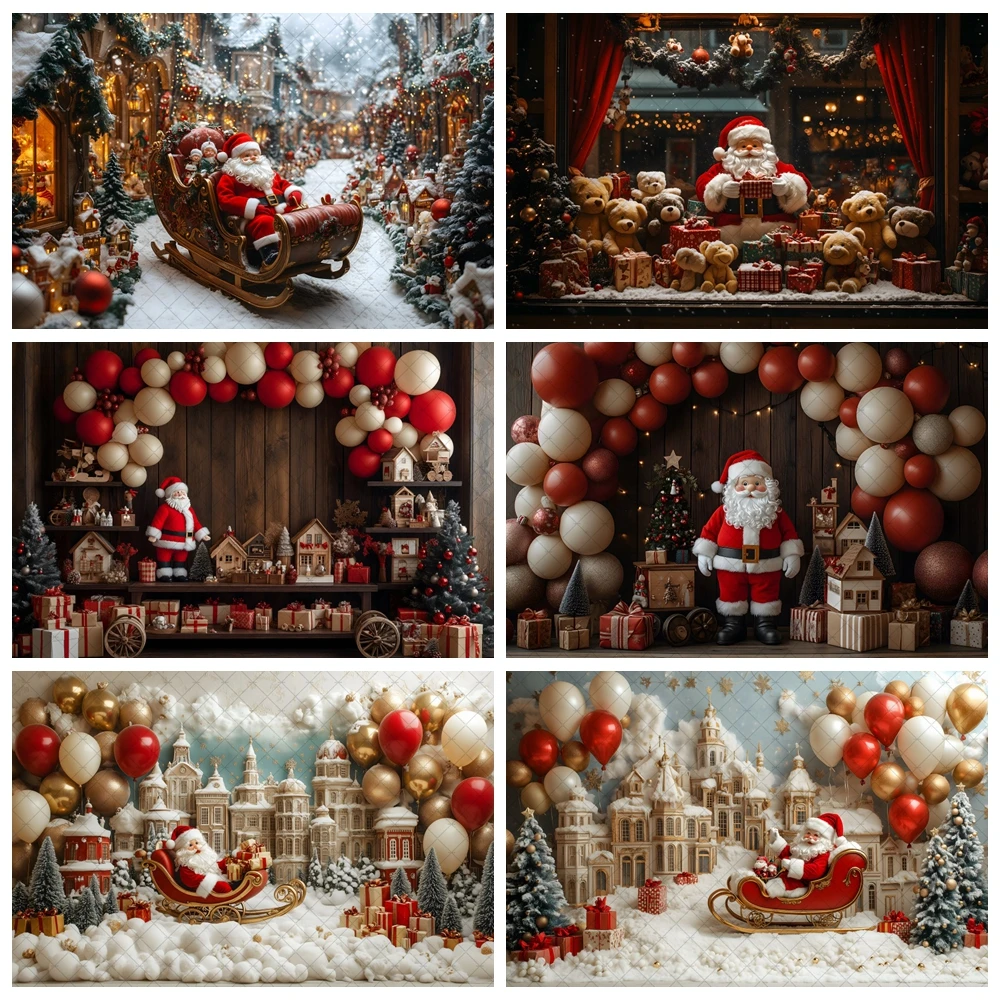 

Christmas Backdrop For Photography Santa Claus Gift Sled Photo Background Xmas Party Supplies Home Wall Decor Banner Props