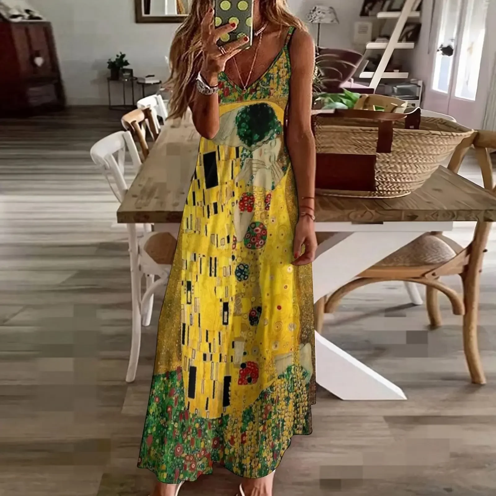 Vestido longo sem mangas feminino, o beijo by Gustav Klimt, amantes, vestidos de verão, 2019