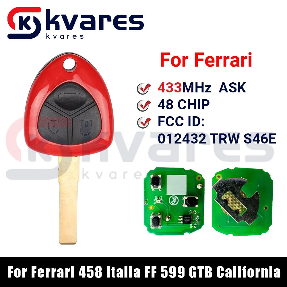 CHWARES para Ferrari 458 Italia Califórnia 599 GTB Fiorano FF Chave remota inteligente 433MHZ 48CHIP.