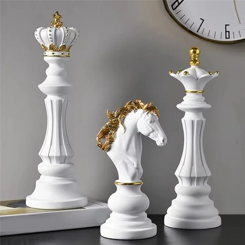 【تخفيضات على مدار 24 ساعة】مجموعة ديكور تمثال الشطرنج الملكة فارس الملكي قطعة الشطرنج ديكور النحت زخرفة لترتيب المكاتب المنزلية #4