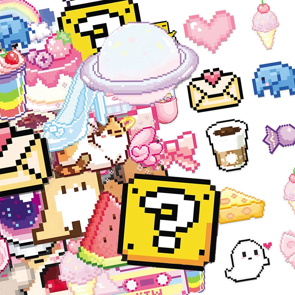 

10/30/50pcs Transparent Cute Pixel Style Graffiti Sticker Cartoon Decals Water Bottle Laptop Phone Funny Creative Sticker Toys
