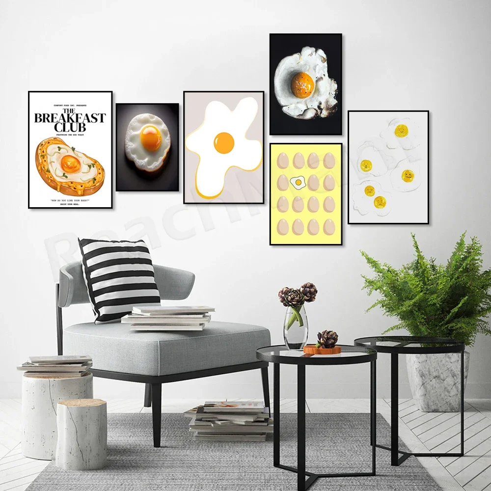 Omelette art, fried eggs, eggs illustration, breakfast printable, eggs on toast typography, food poster for trendy kitchen decor