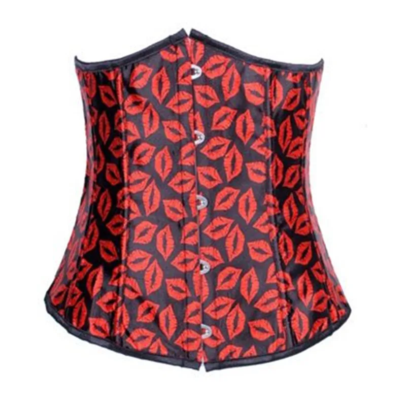 

Sexy Red Lips Printed Underbust Corset Gothic Lace Up Corset and Bustier Top Slimming Women Waist Trainer Belt Body Corselette