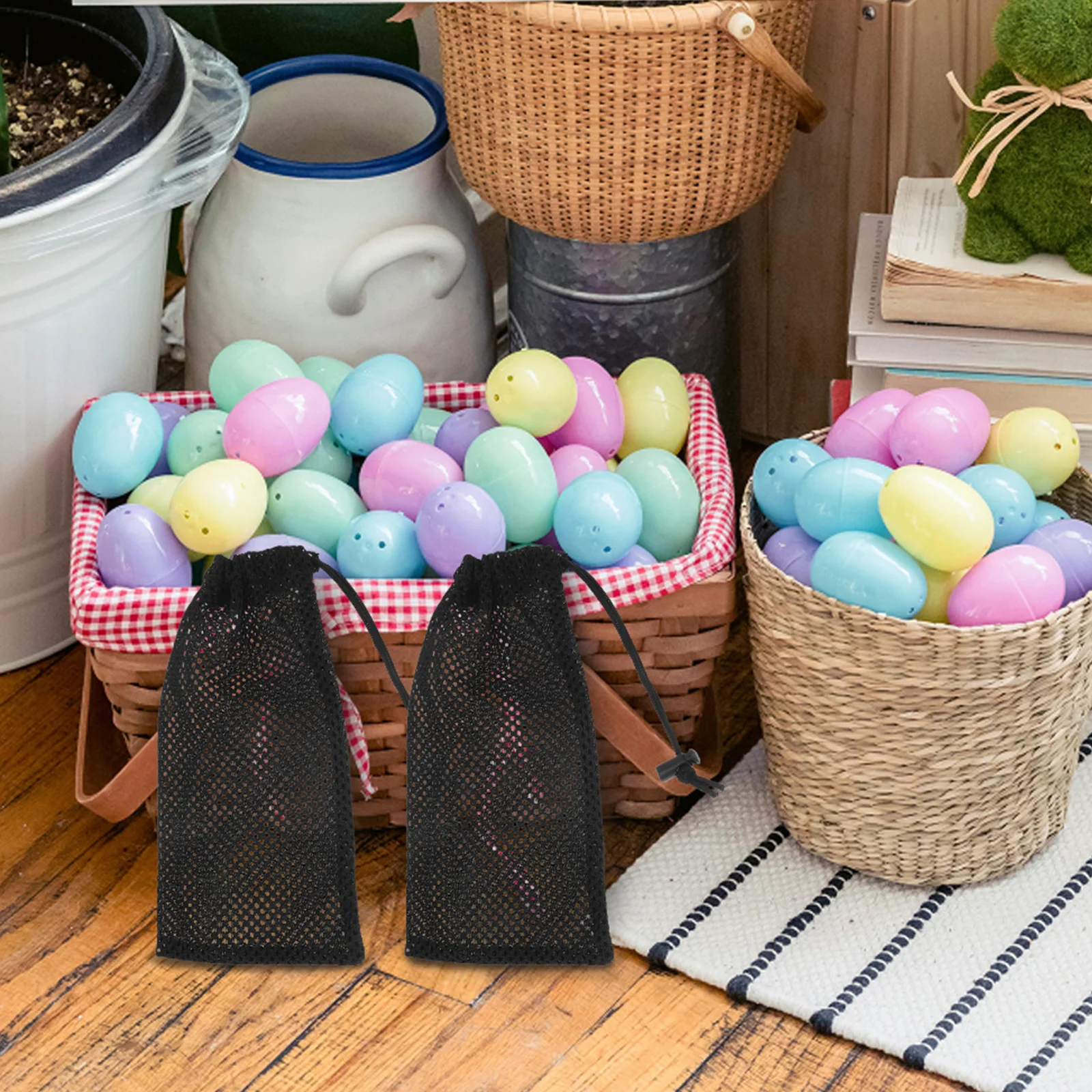 20Pcs Thickened Polyester Black Mesh Drawstring Bags Breathable Sports Equipment Organizer Gym Outdoor Activities Travel Storage