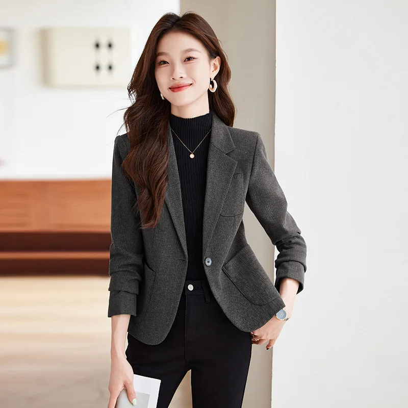 Jaqueta feminina de botão único, blazer feminino do escritório, desgaste do trabalho de negócios, casaco formal fino, Casacos femininos, outono, inverno