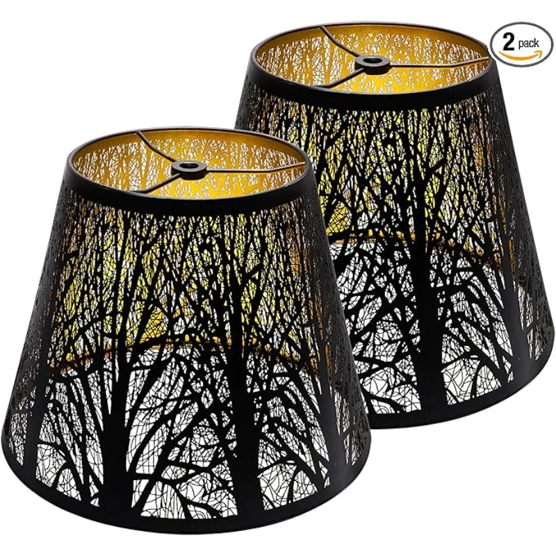 

Metal LampShade 6x7.5x10 inch Set of 2, Replacement Barrel Lamp Shade for Table Lamp, with pattern Forest Trees