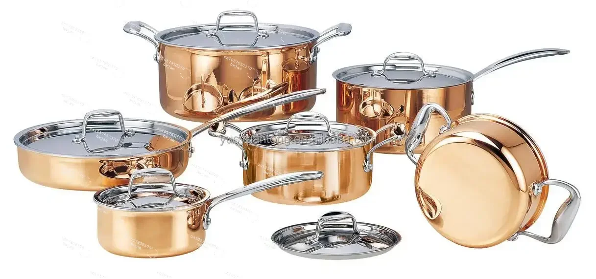 Small MOQ 12pcs Triply Copper Cookware Luxury Cookware Set Cooking Pot Stainless Cookware Set