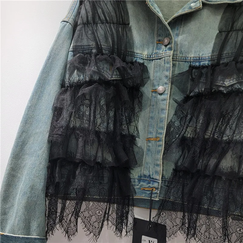 Tanntผู้หญิงเสื้อตาข่ายPatchworkแฟชั่นการจับคู่สีDENIM Coatsสําหรับผู้หญิงไม่สม่ําเสมอหลวมDENIMแจ็คเก็ต 2025 ใหม่