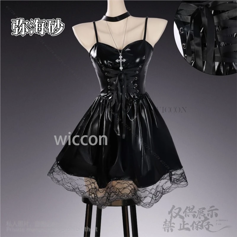 Jirai Kei สาว MisaMisa คอสเพลย์อะนิเมะเครื่องแต่งกายหนัง PU ชุดวงเล็บกระโปรงเซ็กซี่ Gothic Black Lolita ลูกไม้ที่กําหนดเอง