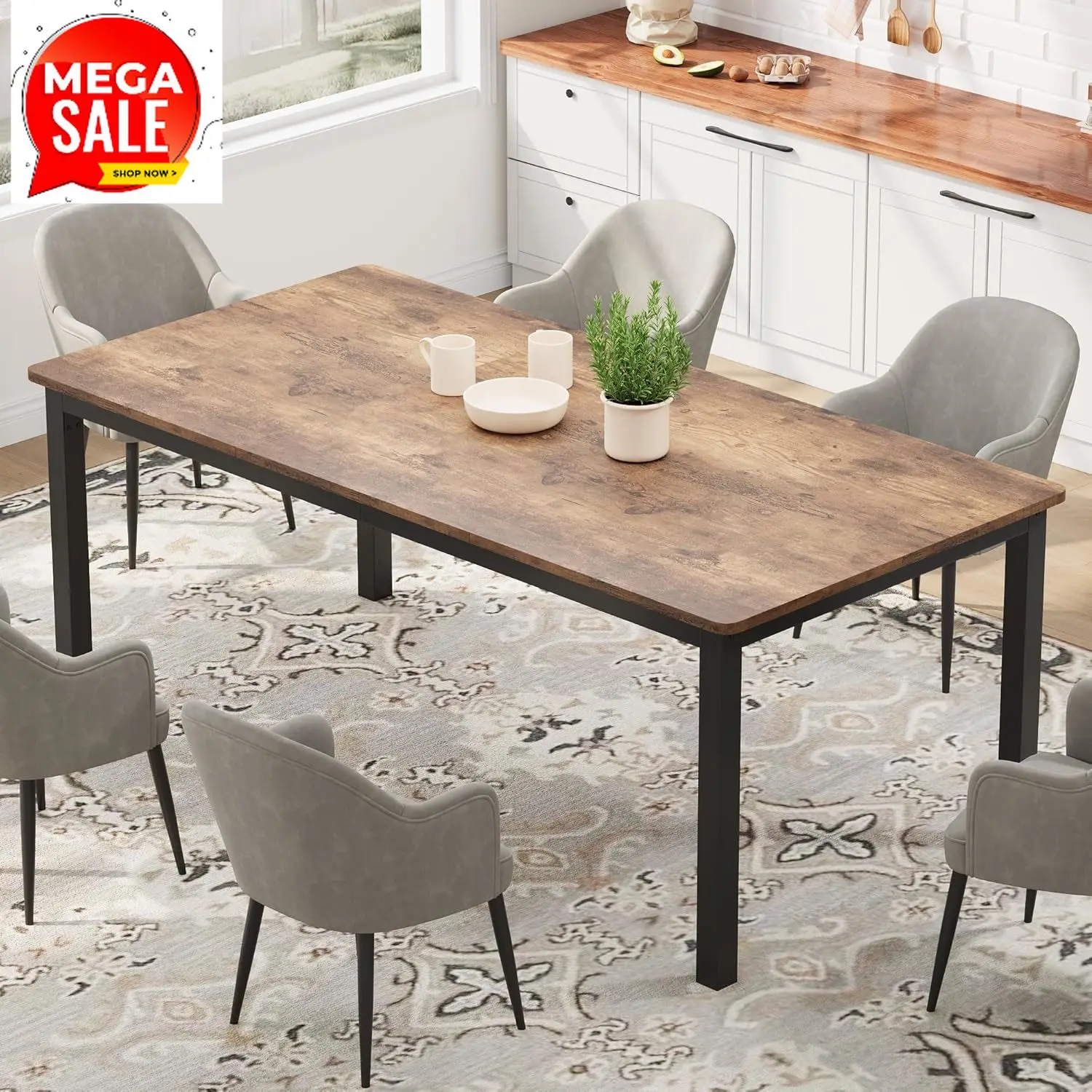 

Промышленный обеденный стол 79 дюймов, большой прямоугольный кухонный стол с металлическими ножками, закругленными углами, деревянные конференц-столы для письма