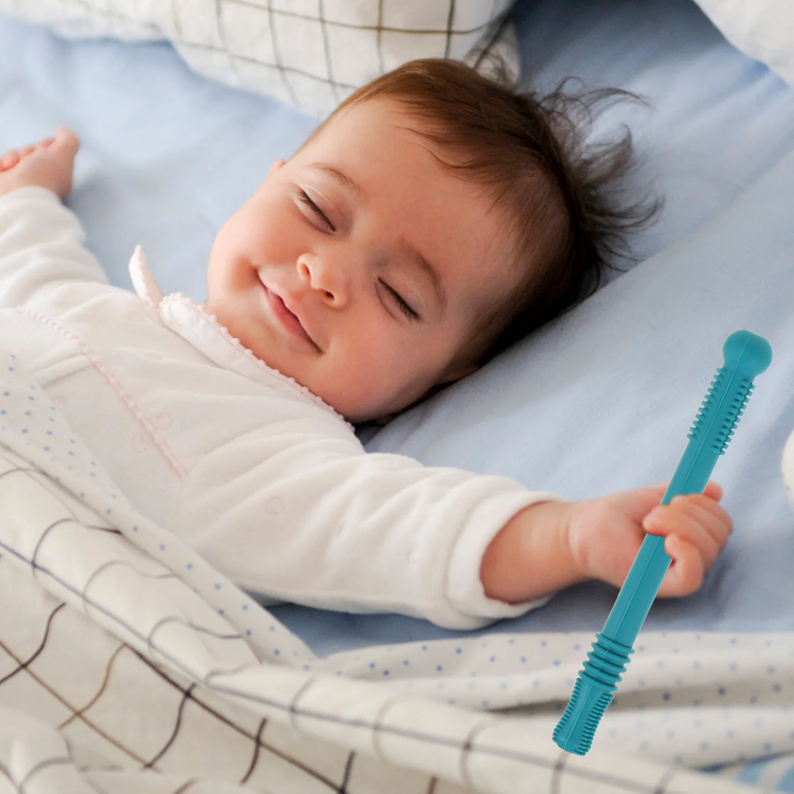 

1Set Baby Silicone Teether Hollow Tubes Safe Soft Molar Training for Teething Pain Relief Infant Chewing Supplies Cleaning Brush