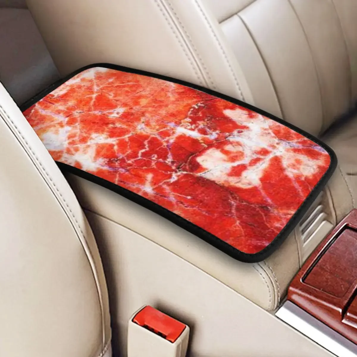 Marble Red Center Handle Box Pad Cushion for Cars Stone Stripe Auto Accessories Interior Armrest Cover Mat