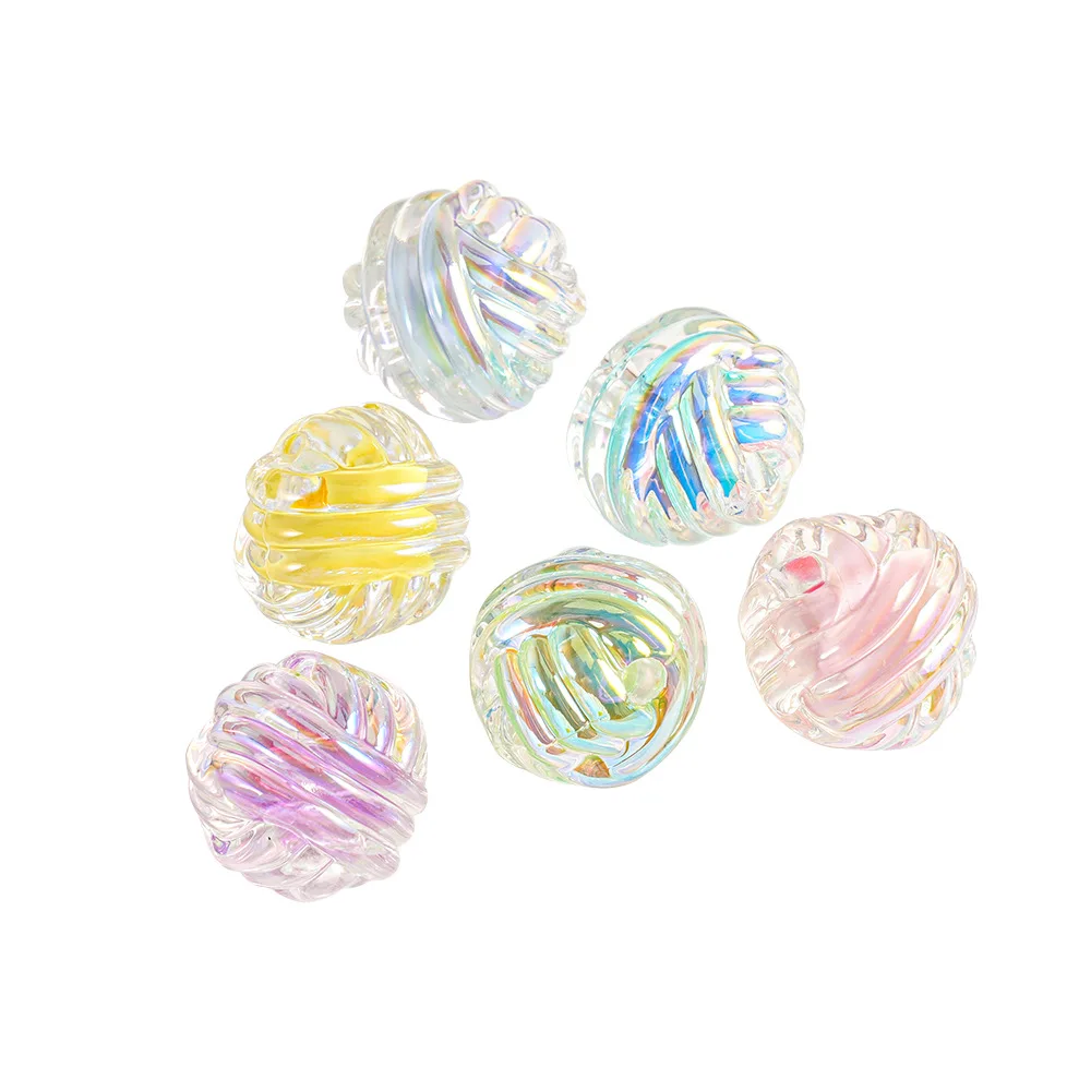 DIY Jewelry Findings AB Transparent Colorful Core Stripe Round Beads Fit Girls Necklace Earring Ornament Accessories 16mm 60pcs