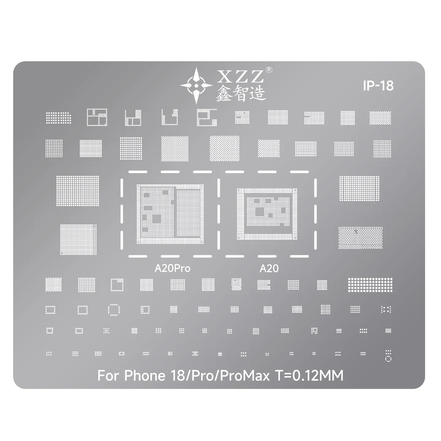 XZZ solder paste stencil for iPhone18/Pro/ProMax/Duo CPU IC chip A20/A20Pro Direct heating Tin planting template