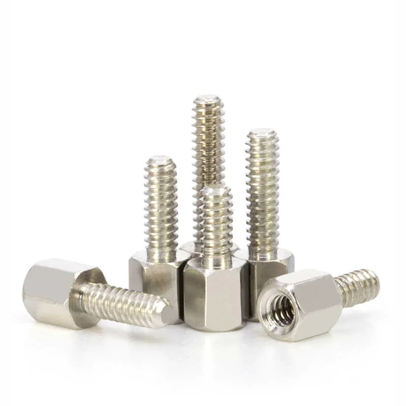 10/20/100Pcs 황동 니켈 도금 # 4-40*5+L PCB 보드 마더보드 VGA DVI COM용 육각 스탠드오프 스페이서 육각 머리 간격 나사