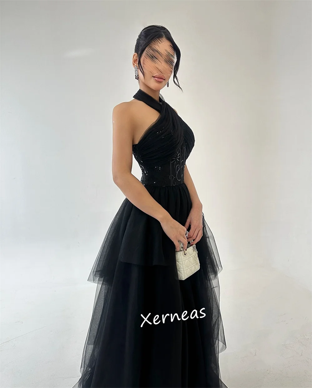 Rede personalizada em camadas lantejoulas halter a linha vestidos longos sob medida ocasião vestido de festa estilo moderno formal elegante alta qualidade
