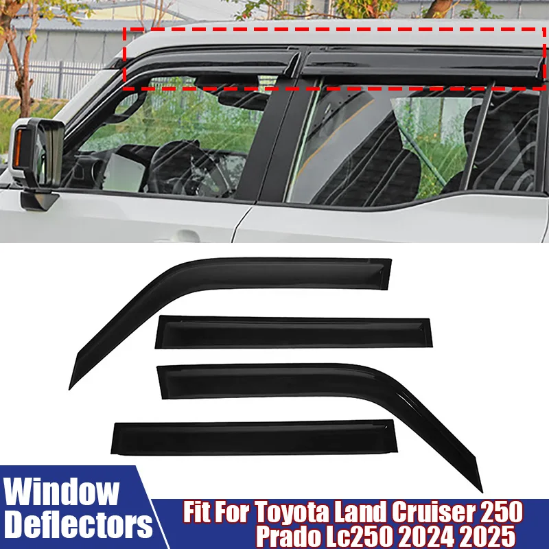

Car Accessories 4Pcs Window Deflectors Weathershield Visor Wind Rain Sun Strip For Toyota Land Cruiser 250 Prado Lc250 2024 2025