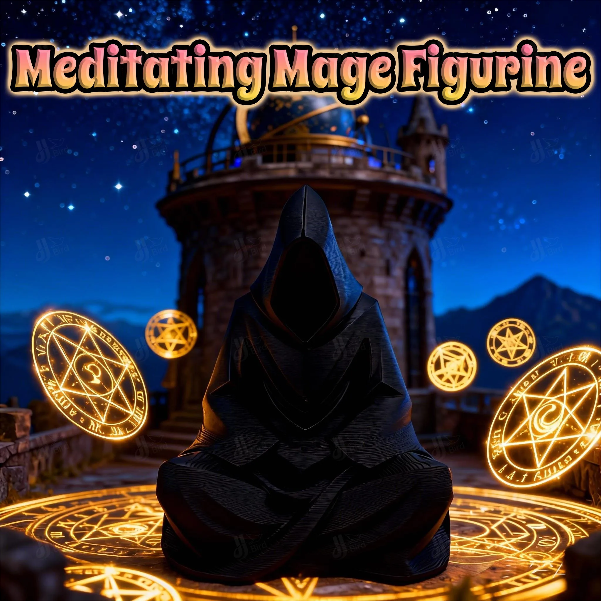 1pc Hooded Meditating Mage Figurine, suitable for mysterious-themed study decor & atmospheric desk display. Unique New Year gift