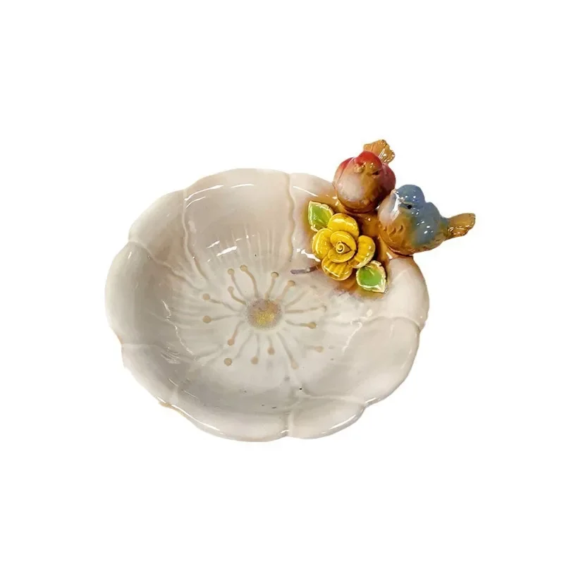 

Мыльница для хранения мелочей, окрашенная глазурь, керамическая тарелка с двойной птицей и цветком, три цвета, дополнительные аксессуары для ванной комнаты