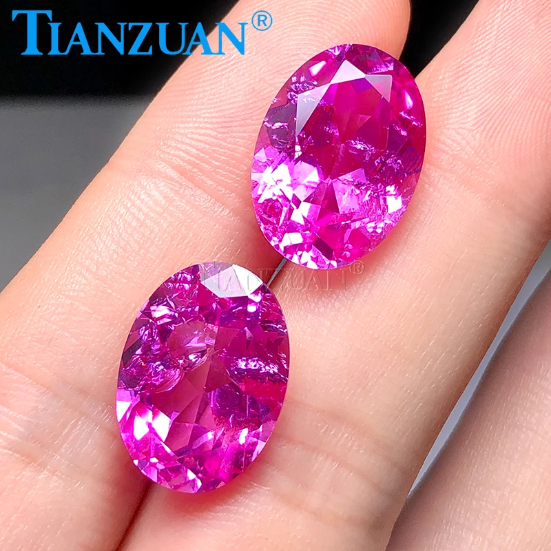 

TIANZUAN Pink Color Lab Grown Sapphire Oval Shape Natual Cut Synthetic Corundum with Inclusions Inside with AGL certificate