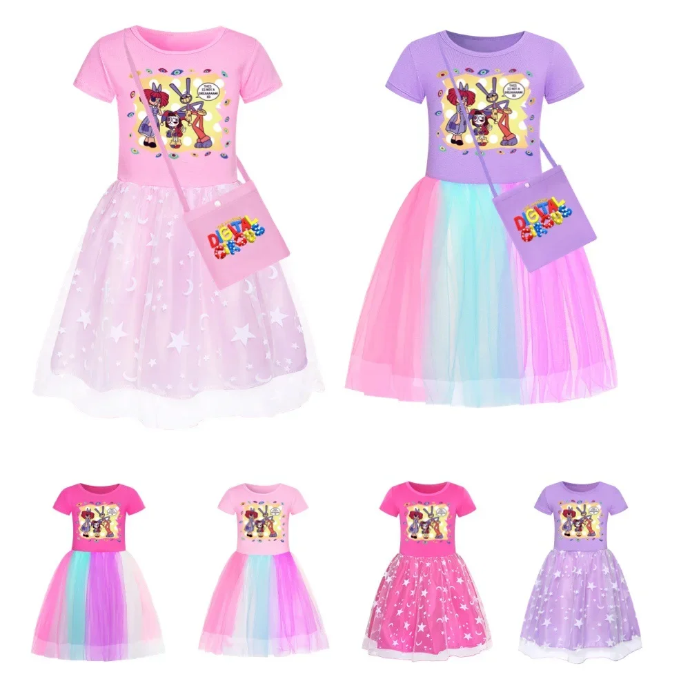 

Movie The Amazing Digital Circus Dress Kids Casual Dresses for Girls Short Sleeve Princess Vestidos Children Pomni & Jax Clothes