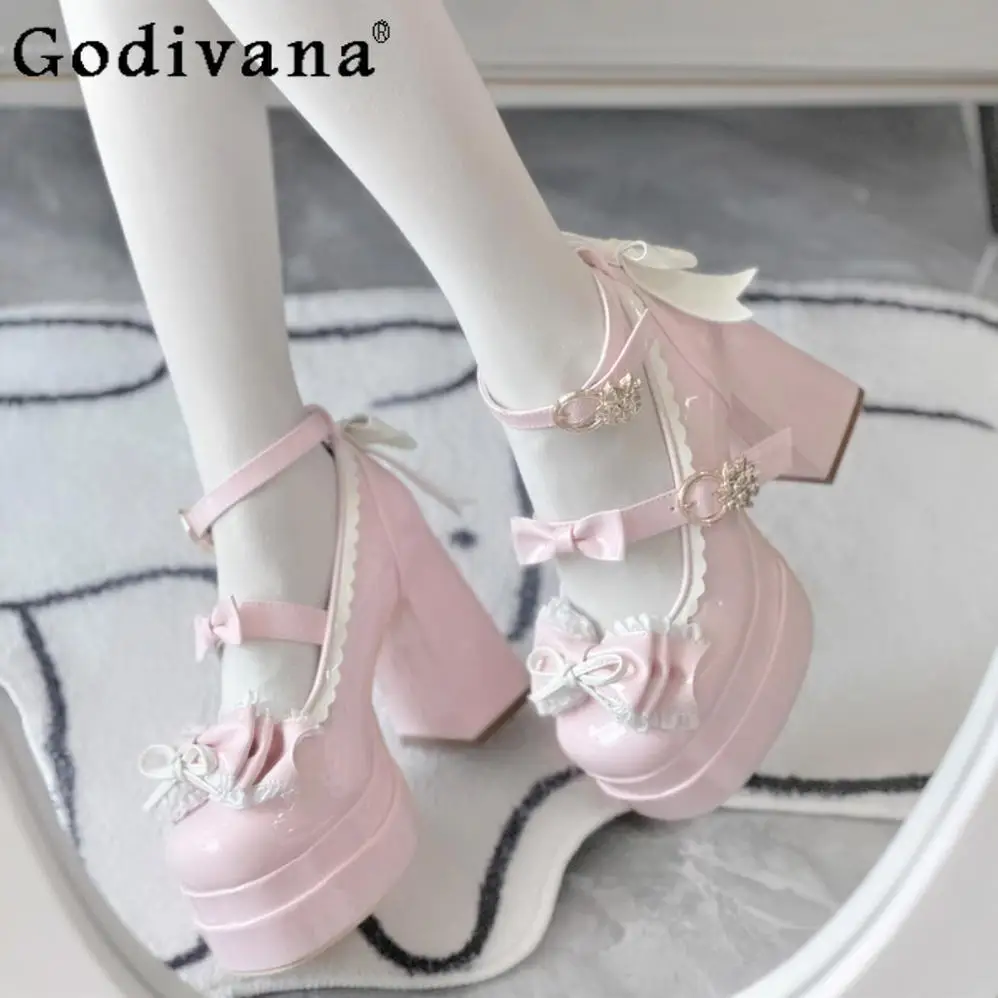 

Sweet Cute Japanese Style Shoes Women Original Lolita High Heels Lo Shoes 2025 New Girls Lolita Mary Jane Leather Shoes
