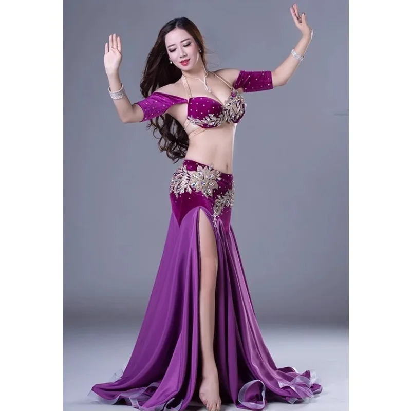 Trajes de dança do ventre personalizados roupas de dança indiana novo desempenho roupa de dança exótica sutiã saia preto roxo vermelho