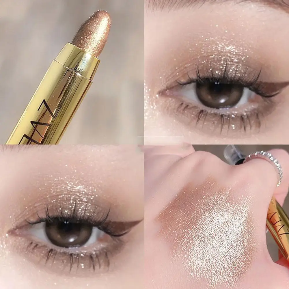 Lápiz de sombra de ojos con purpurina de doble extremo, lápiz de sombra de ojos, imprimación brillante, Base de maquillaje de cejas, lápiz de resaltado, resaltador, R2M1