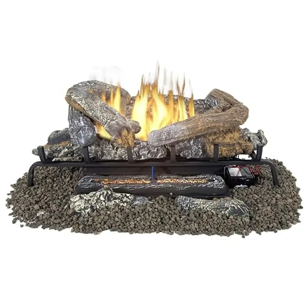 Dual Fuel 30-in Valley Oak Vent-Free Gas Set 33K BTU Brown Charred Logs Remote Control 1100-sq ft Heating Emergency Backup Wood