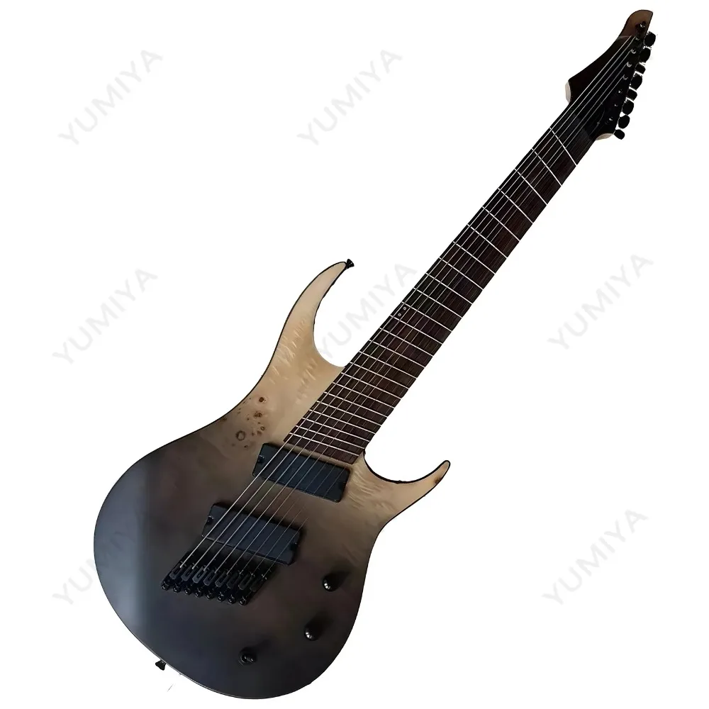 8 String Fanned Fret Electric Guitar Grey Tide Fade Satin Solid Body 24 Stainless Steel Frets Roasted Guitar Neck