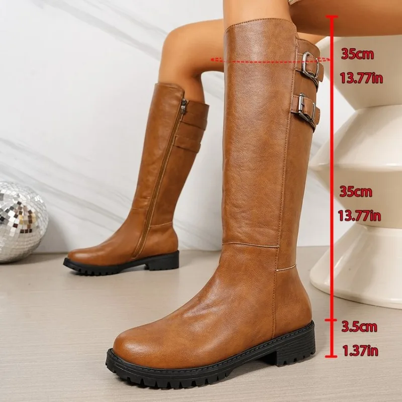 

Women's Spring Autumn New Zipper Low Heel Long tube Boots Simple Comfortable Daily Casual Versatile High tube Women's Boots 43