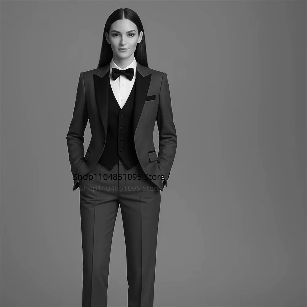 Zdjęcie 4: Elegancki damski garnitur 3-częściowy: marynarka, kamizelka, spodnie. Formalny, do biura, smart casual, damskie spodnie, damskie komplety.