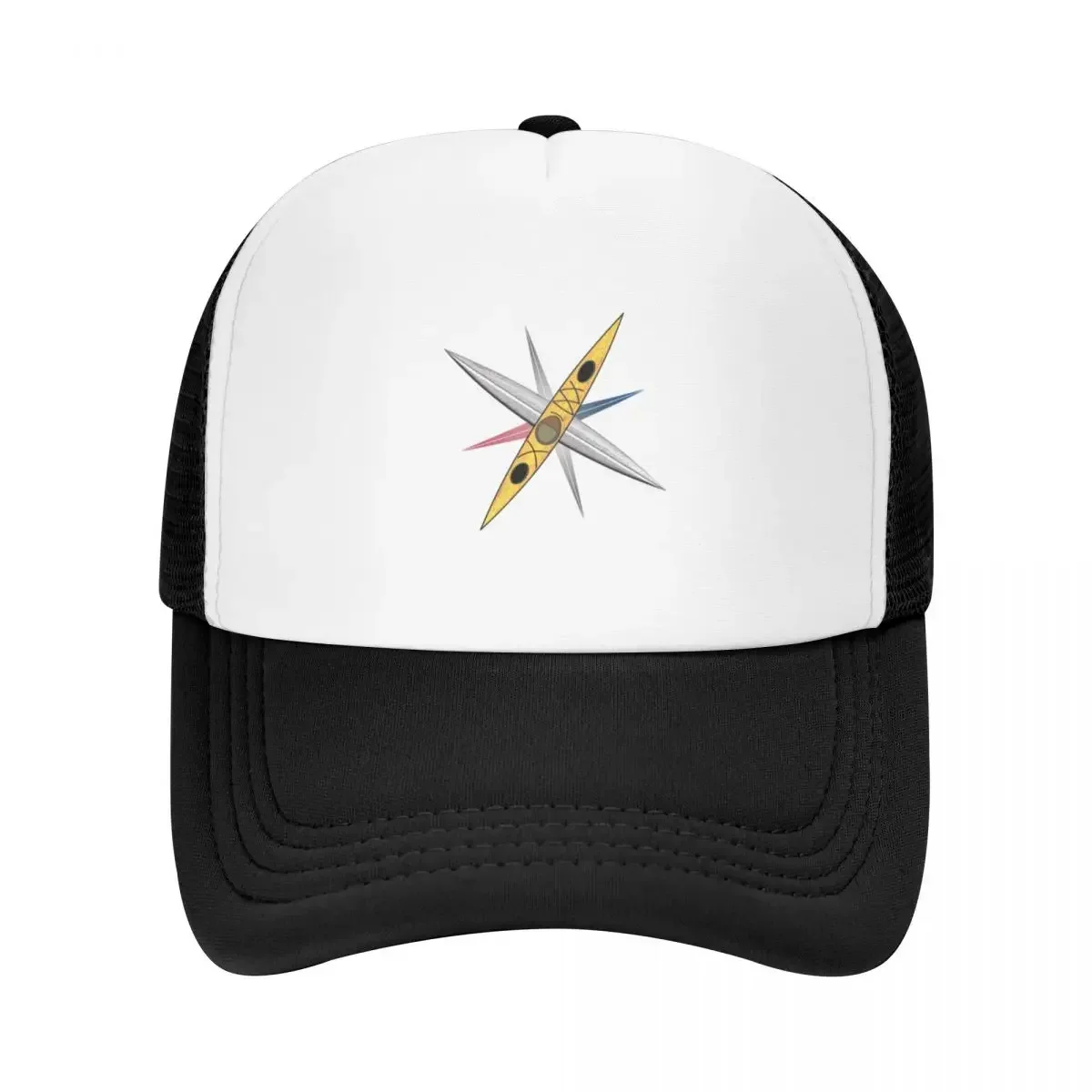 Cool kayak design with compass rose and yellow kayak Baseball Cap Icon Big Size Hat For Men Women's