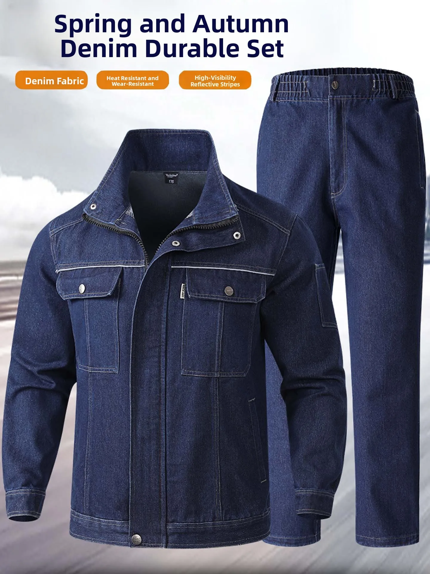 

Men's Denim Workwear Suit Thiened Flame Retardant Cotton Welding Work Clothes Resistant to Wear And Tear for Sprin...